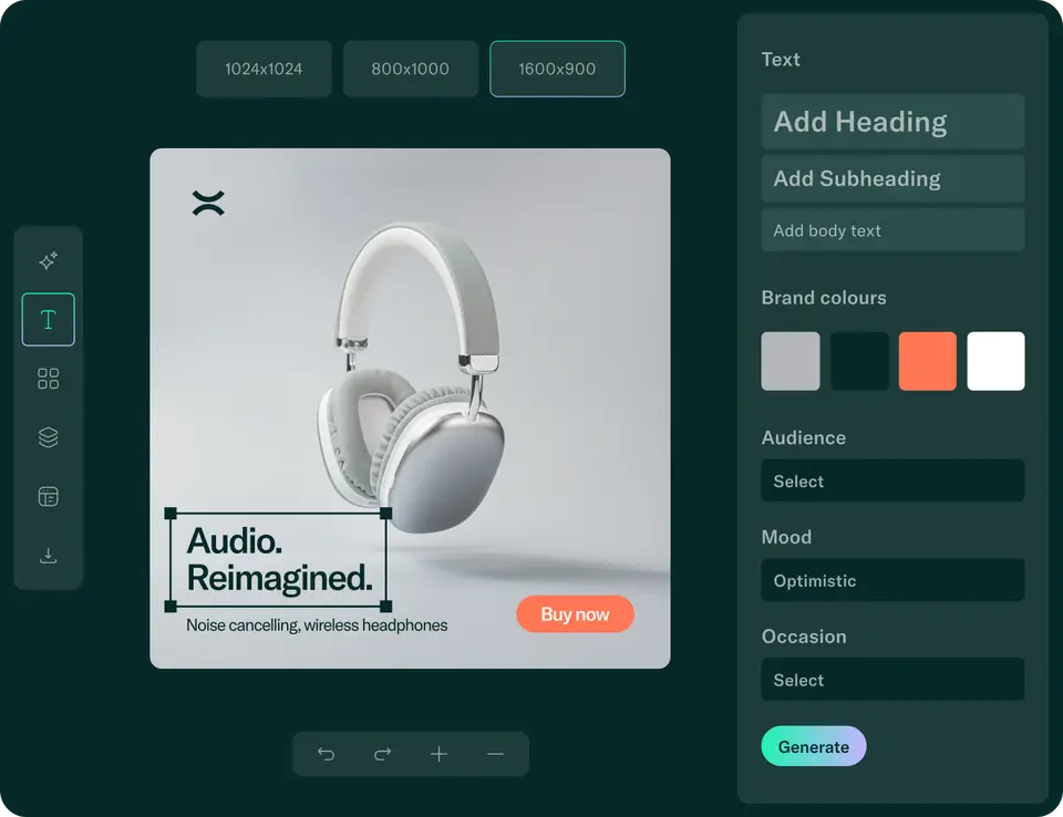The AdRoom Editor — a Canva-style creative interface